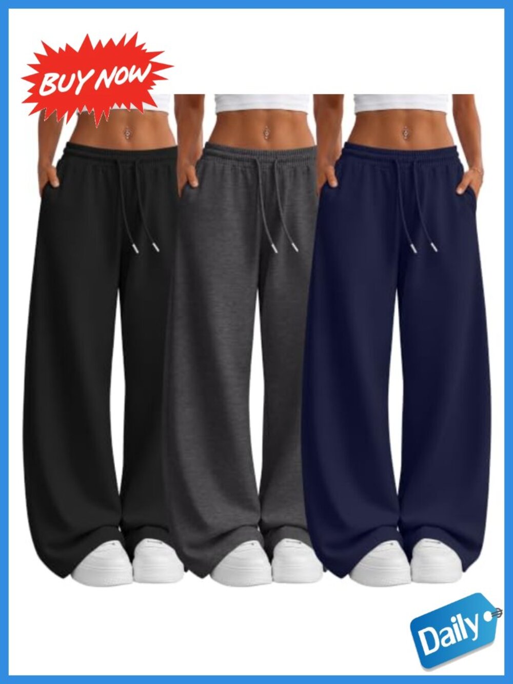 Wide Leg Baggy Sweatpants with Pockets 3 Pack 100% Polyester